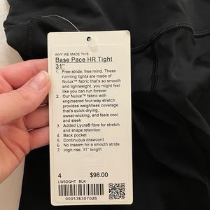 NWT size 4 base pace lulu lemon